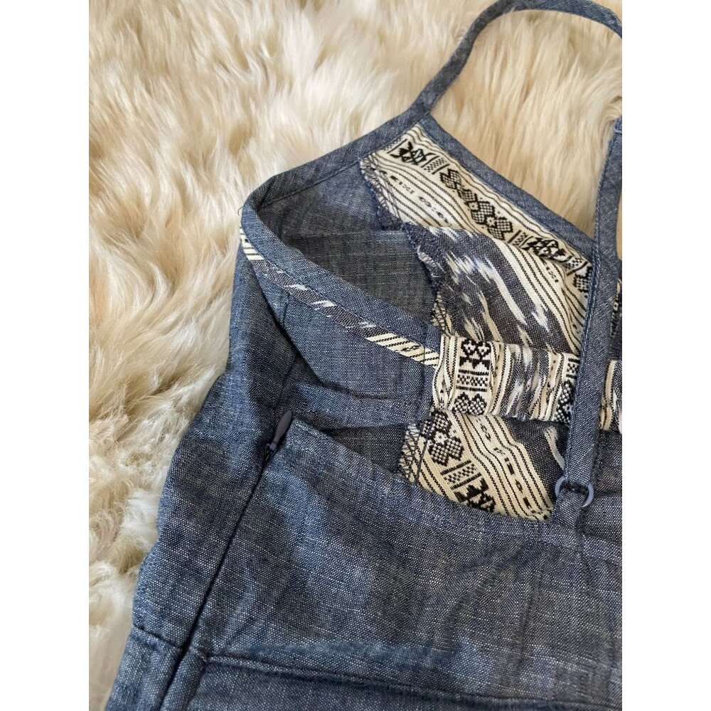 Anthropologie Vintage-Inspired Y2K Navy & Ivory Boho Tribal Print Dress Halter N - Picture 7 of 16